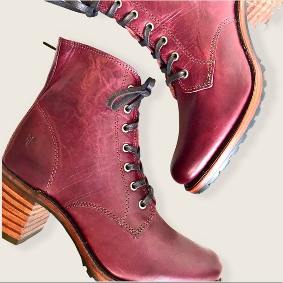 RARE Frye Sabrina 6G Cherry Retro Combat AnkleBoot - Picture 13 of 16